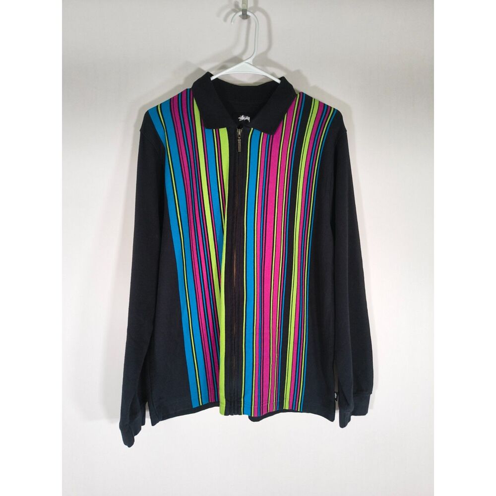 Colorful Striped Full Zip Collared Jacket - Picture 4 of 11